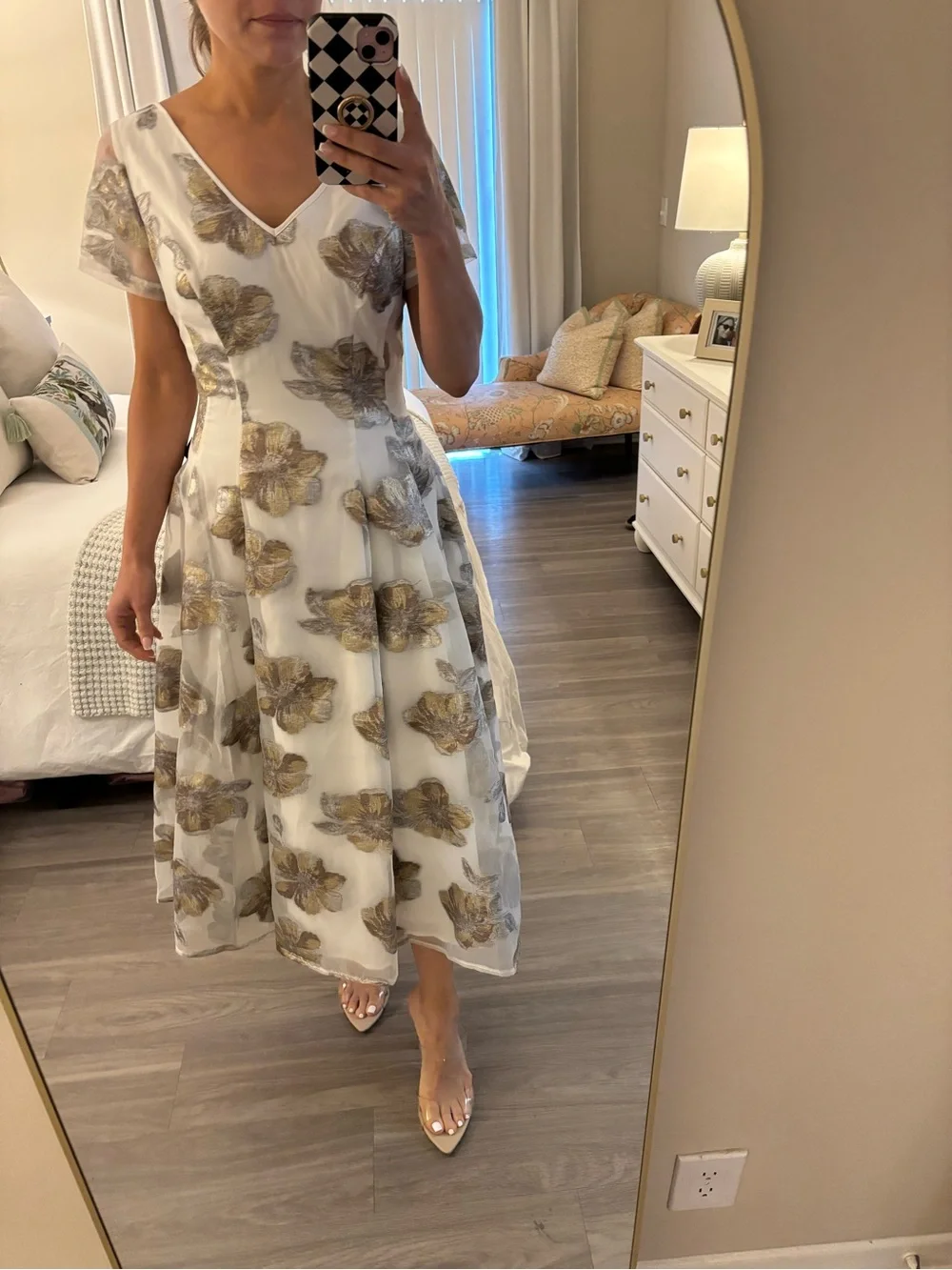 Shani Collection Ivory Gold Floral Jacquard Midi Dress NWT | Size 6